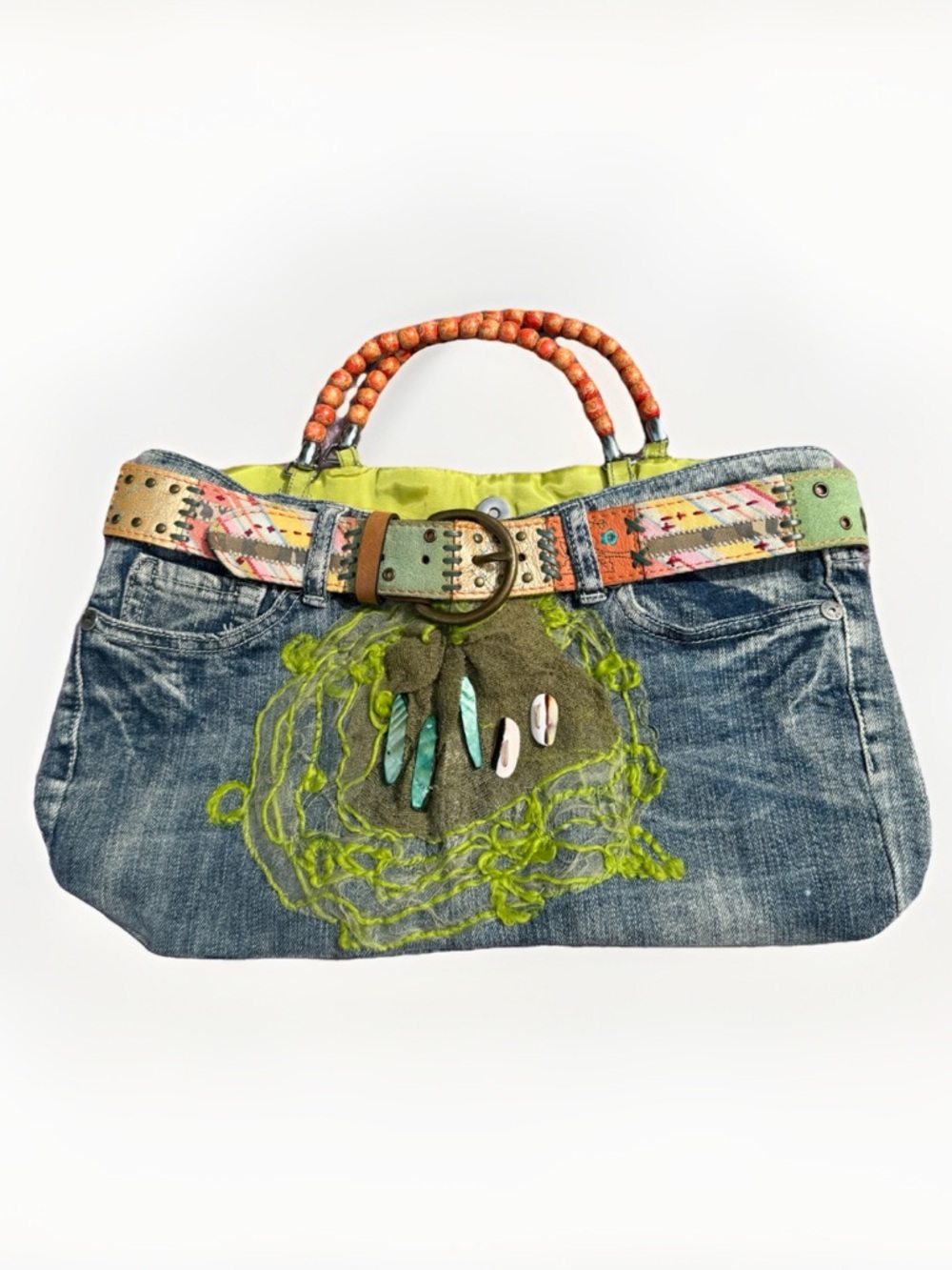Upcycled Denim Jean Retro Embroidered Purse